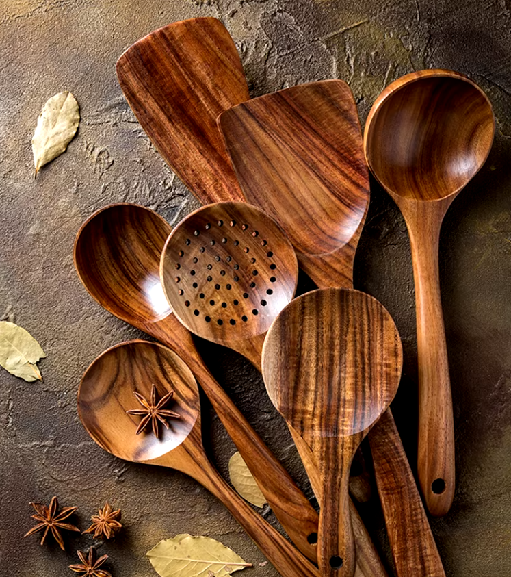 Ustensiles de cuisine en bois 5+2 Offert !