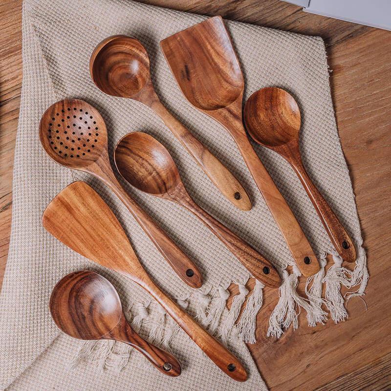 Ustensiles de cuisine en bois 5+2 Offert !